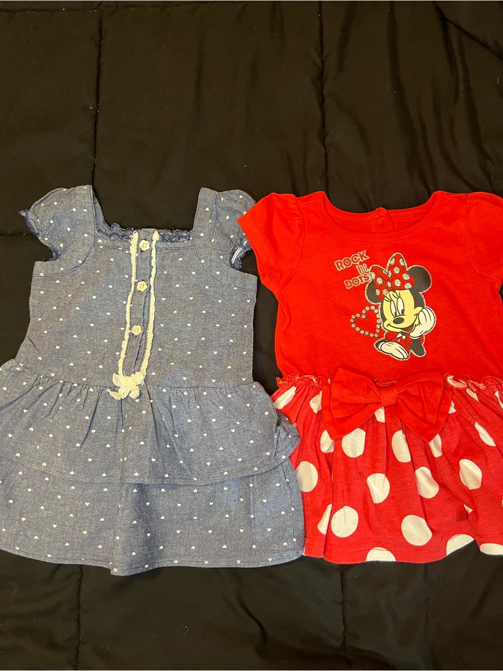 Bundle (2) Toddler Disney Minnie Bow and Healthier Baby Blue Polka Dot Dresses